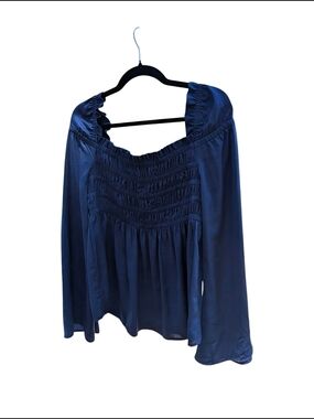 Ro&De Navy Blue Smocked Neck Long-Sleeve Women’s Top